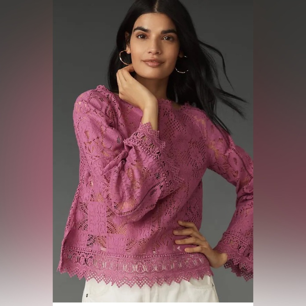 ANTHROPOLOGIE LONG-SLEEVE LACE PATCHES BLOUSE